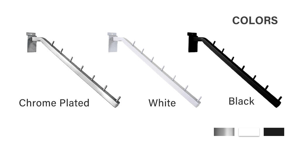 Colors of slatwall hanger rack: chrome plated/white/black