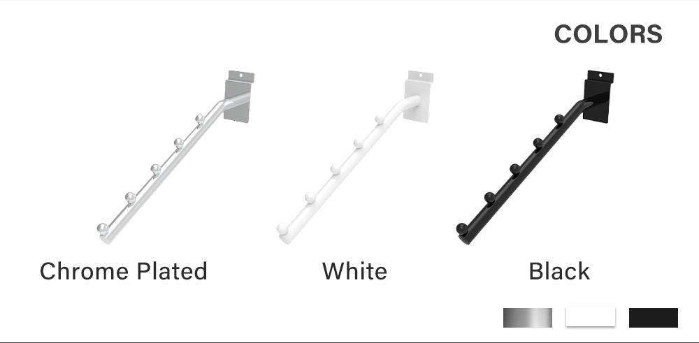 Colors of slatwall fixtures retail hook: chrome plated/white/black