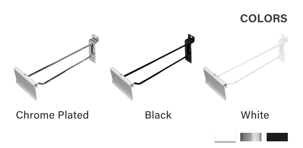 Colors of slatwall scanner double hook: white/black/chrome plated