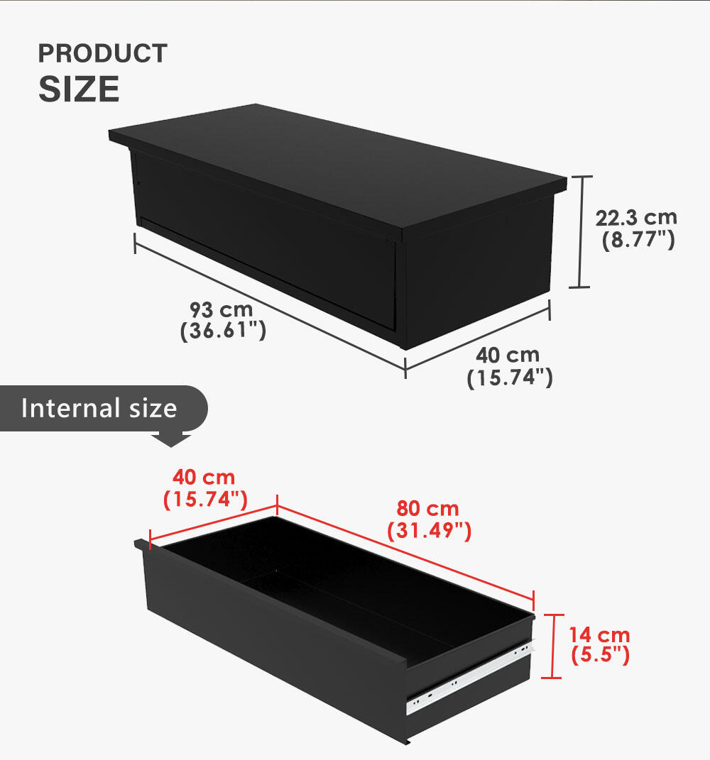 Specification size of Metal slatwall drawer