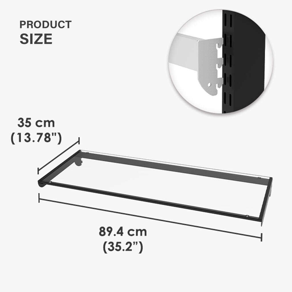 Dimensions of metal Slatwall glass shelf